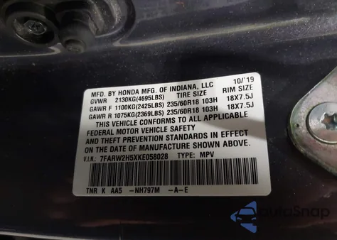 2019 Honda Cr-V Ex z USA, uszkodzony, nr VIN 7FARW2H5XKE058028